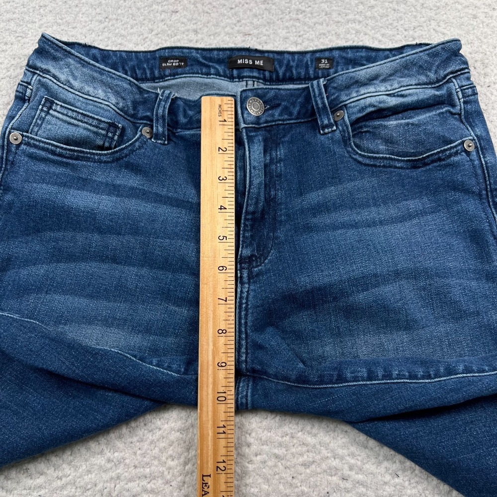 Miss Me Jeans Womens‎ 31 *29 Crop Slim Bootcut Raw Hem Boho Denim Blue Two-Tone - Picture 9 of 11